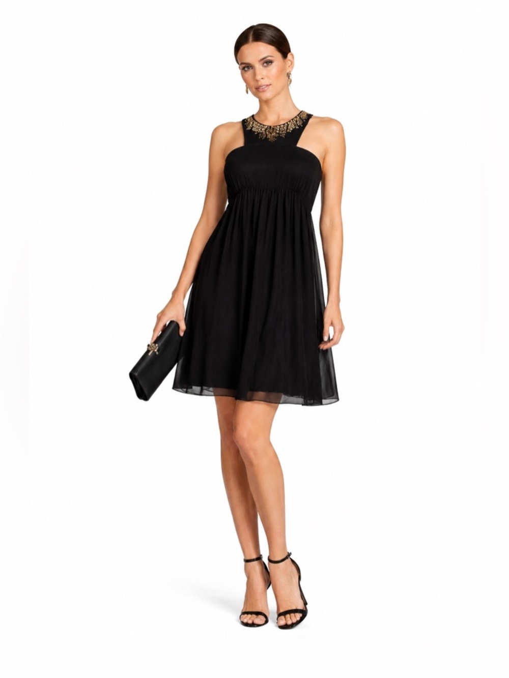 Womens Marc Bouwer Black Dress with Embellished Neckline